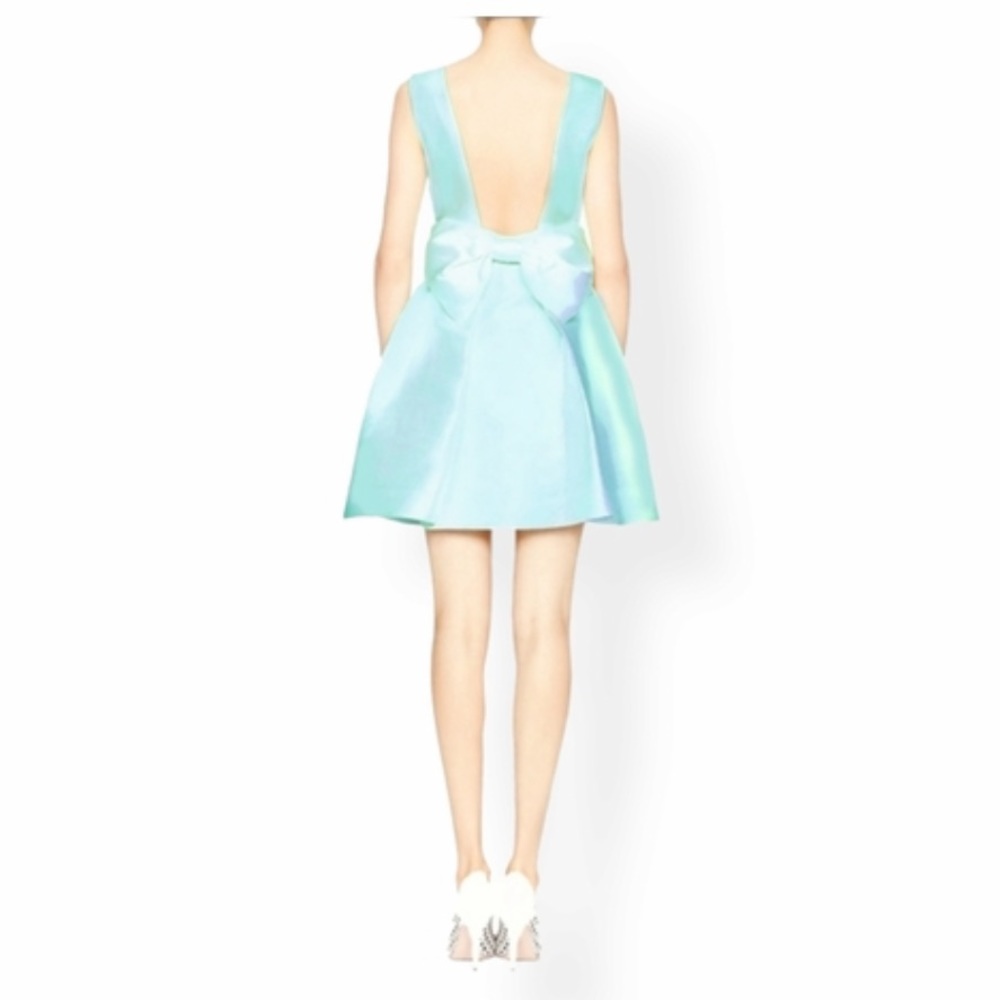 Kate Spade Bow-Embellished Open Back Teal Mini Holiday Party Dress - Picture 3 of 14